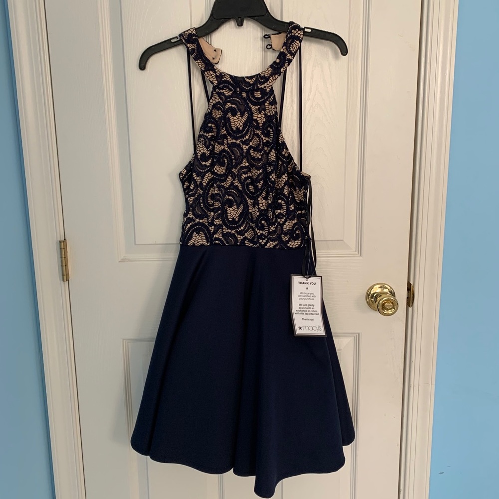 Navy high neck formal dress
